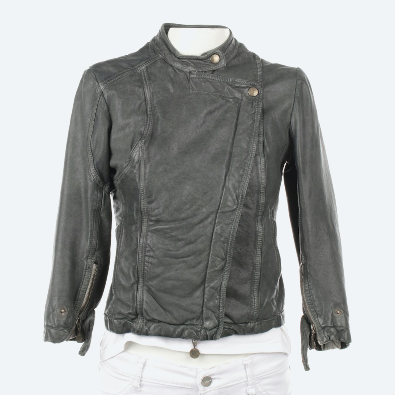 Image 1 of LeatherJacket 36 Gray green in color Gray | Vite EnVogue