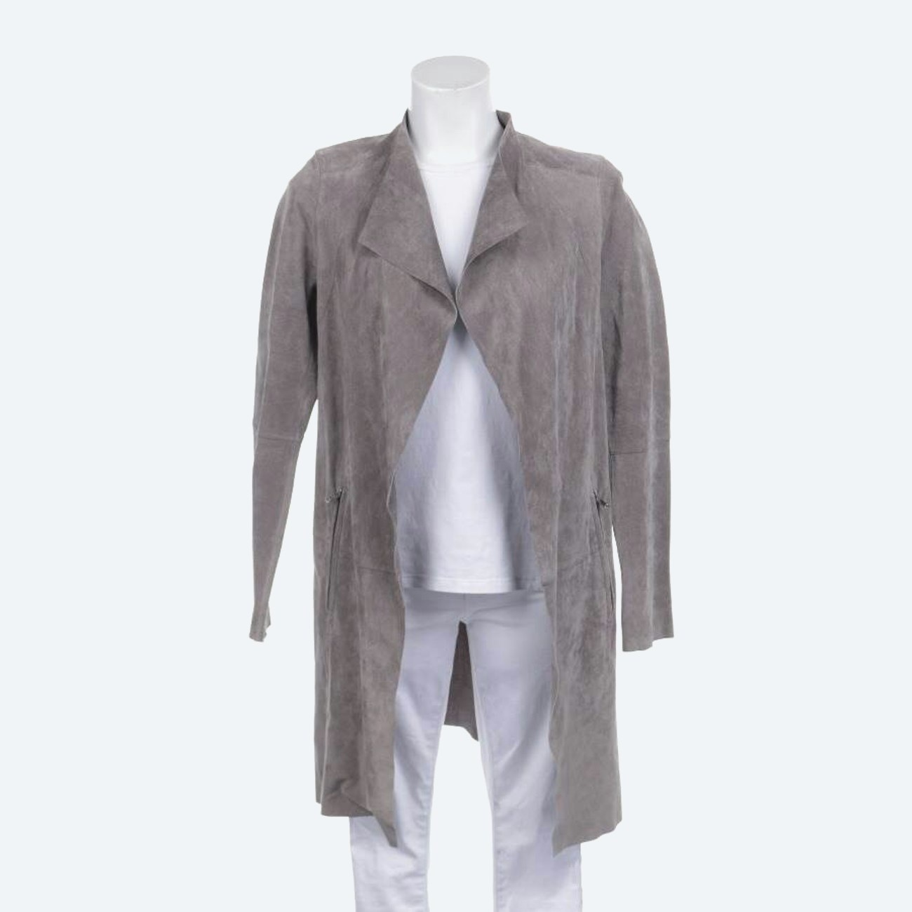 Image 1 of Leather Coat S Lightgray in color Gray | Vite EnVogue