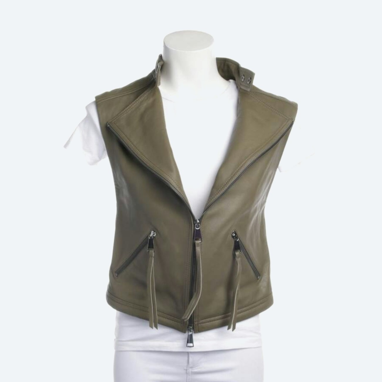 Image 1 of Leather Vest 34 Olive Green in color Green | Vite EnVogue