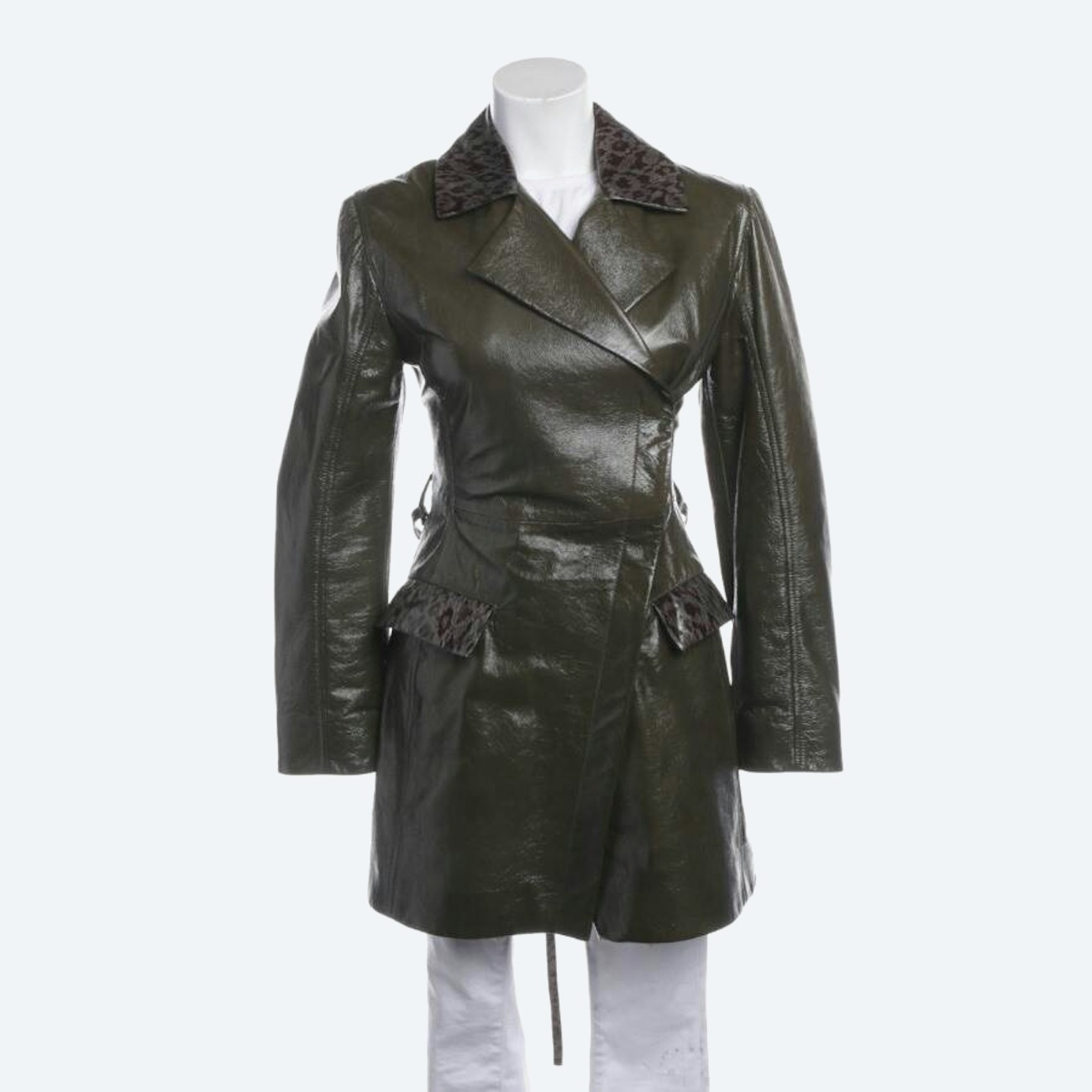 Image 1 of Leather Coat S Olive Green in color Green | Vite EnVogue