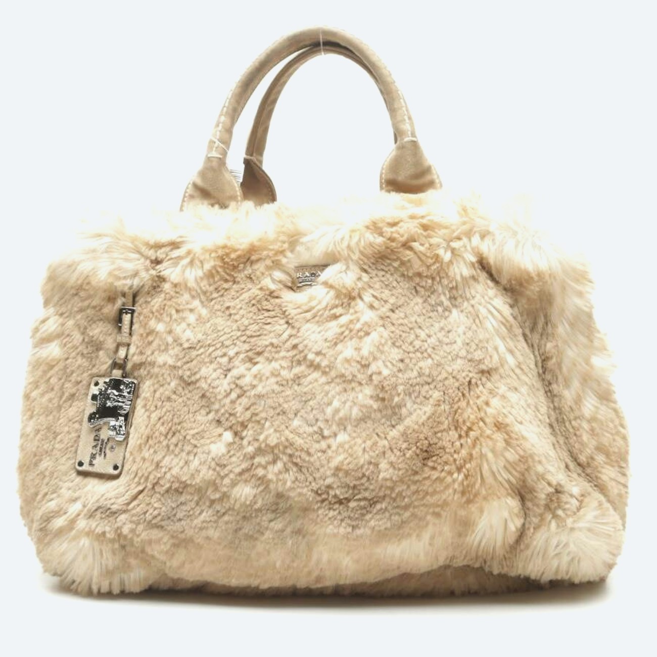 Image 1 of Eco Mongolia Fur Garden Tote Handbag Beige in color White | Vite EnVogue