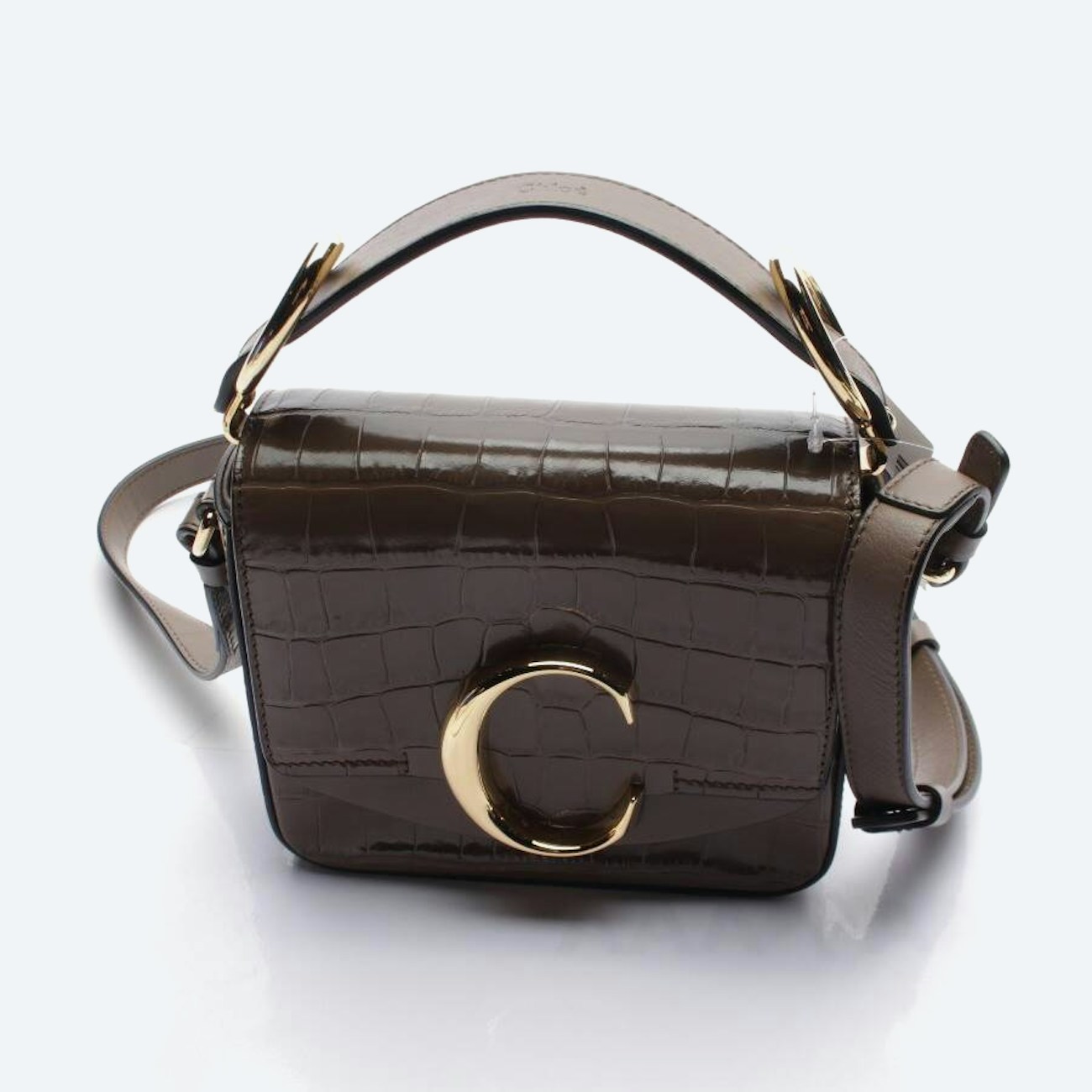 Image 1 of Croc-Embossed Mini C Handbag Dark Brown in color Brown | Vite EnVogue