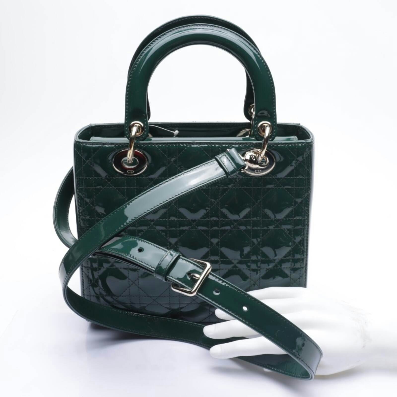 Image 2 of Lady Dior Medium Handbag Dark Green in color Green | Vite EnVogue